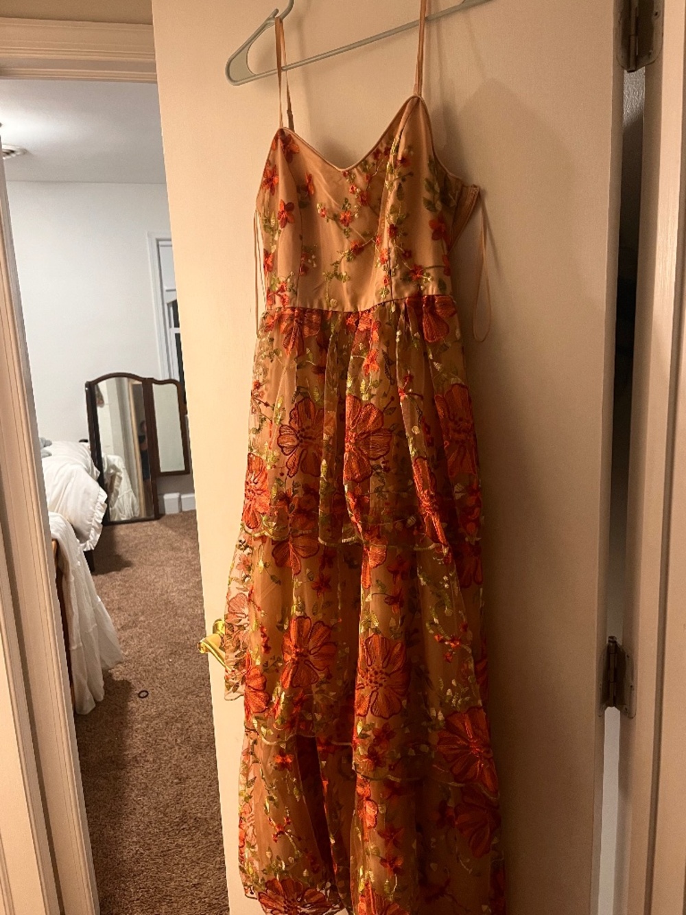NWT Endless Rose Floral Embroidered Tiered Mesh Maxi Dress Medium